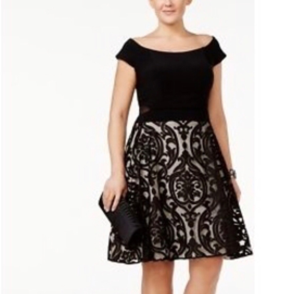 NWT Black two tone party dress, off shoulder, 18w